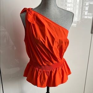 Marc New York Orange Asymmetrical One Shoulder Ruffled Top